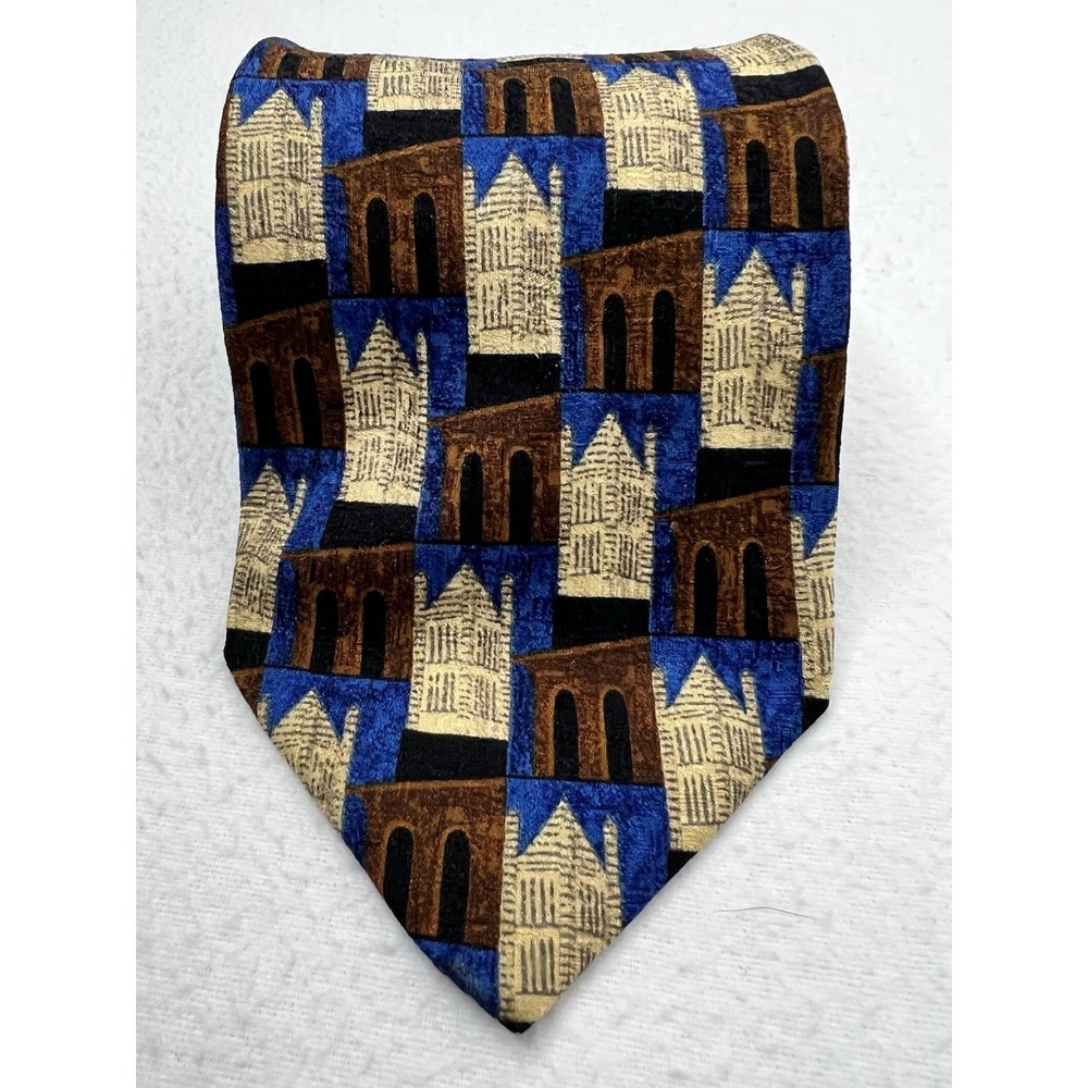 Ermenegildo Zegna Mens 100% Silk Necktie Multicolor Geometric Structure Italy